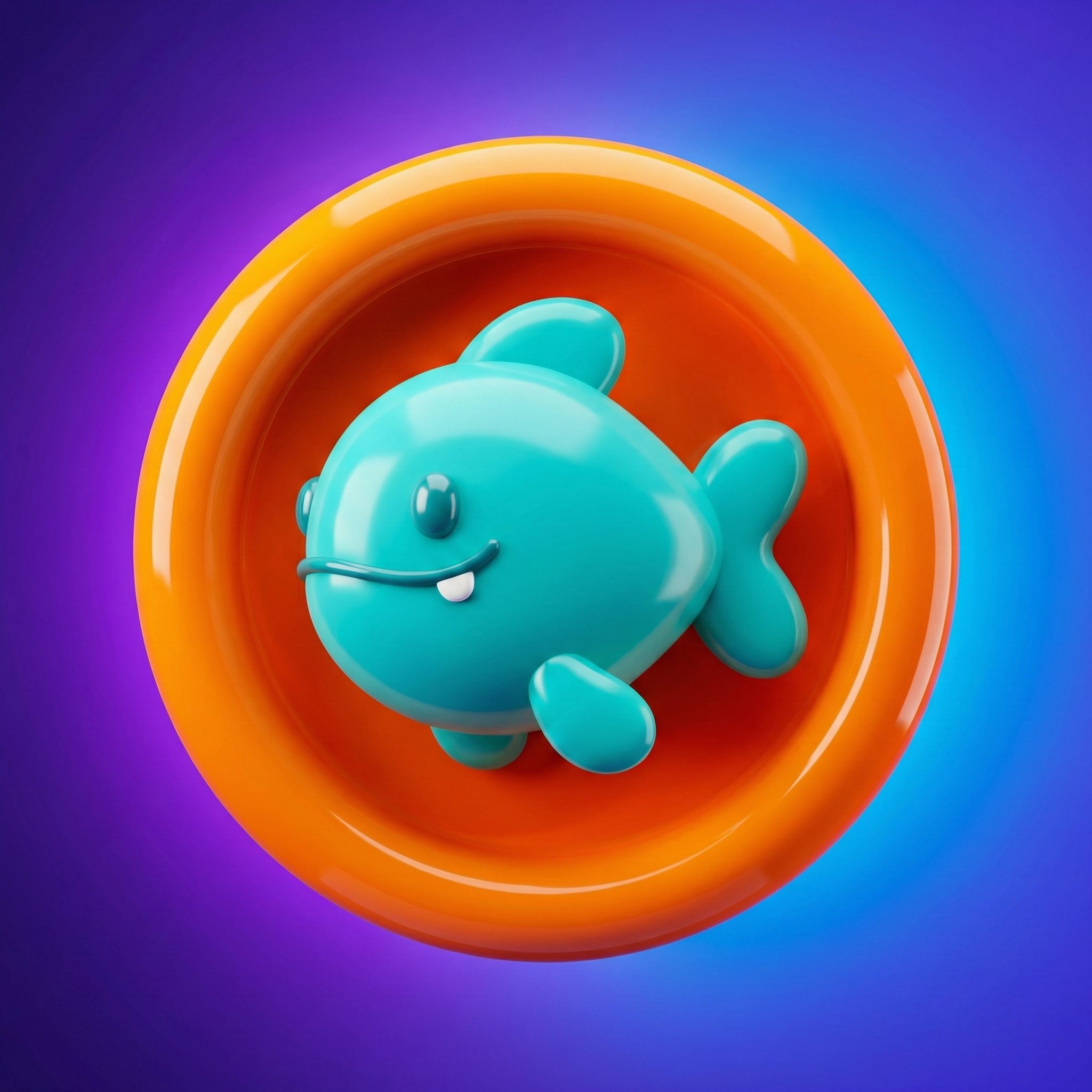 FishHub mascot - a cute cyan fish inside an orange ring